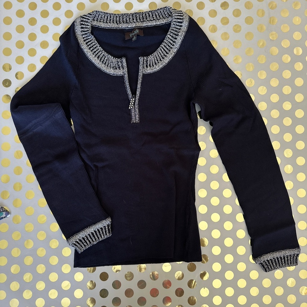 Camille La Vie Navy Sweater with Silver Accents